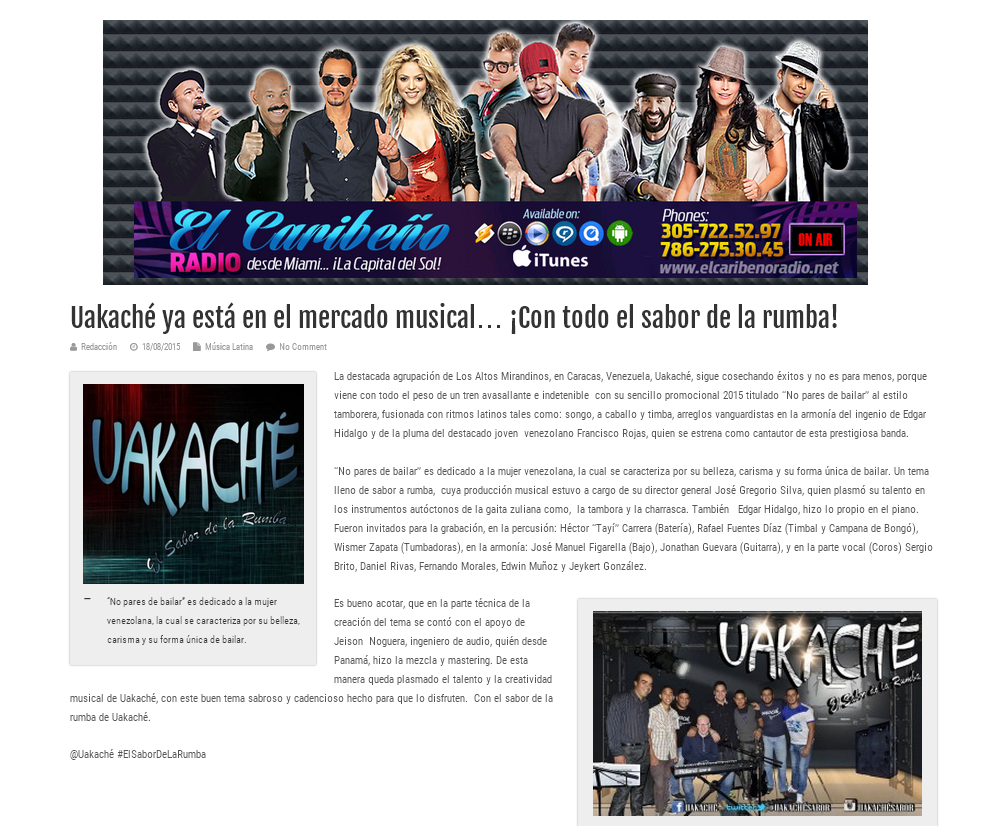 uakachesabor's tweet photo. AQUÍ TAMBIÉN ESTA SONANDO UAKACHÉ CON SU TEMA NO PARES DE BAILAR http://t.co/WaK5EMfvhI…/ http://t.co/XvugW99dQx