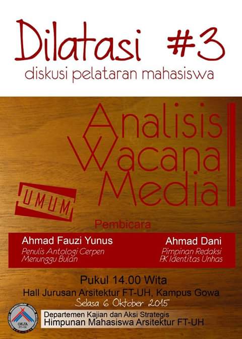Hadiri Diskusi Pelataran Mahasiswa "Dilatasi" part 3 
<a href="/okftunhas/">OKFT-UH</a> <a href="/identitasonline/">identitas unhas</a> <a href="/anak_unhas/">ANAK_UNHAS</a> <a href="/SKeMa_FAJAR/">INFO KAMPUS MAKASSAR</a>