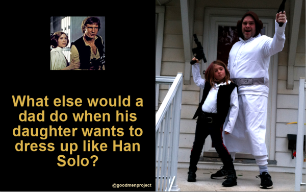 GoodMenProject's tweet photo. What should a dad do when his daughter wants to dress as Han Solo? Be Leia, of course! http://t.co/nvvSKGgPwH http://t.co/gzKOyQzzTf