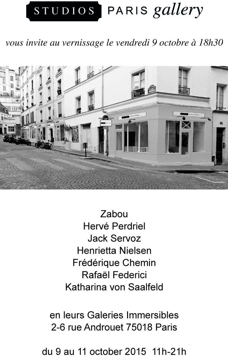 StudiosParis's tweet photo. Les Studios vous donnent rendez-vous le 9 octobre à 18h30 pour le vernissage de ces fabuleux artistes ! #PopUpStreet http://t.co/JhubnTOV6h