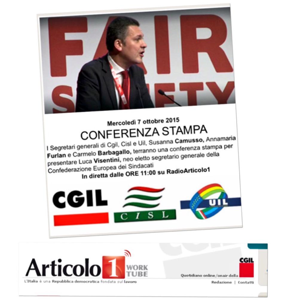 cgilnazionale's tweet photo. Domattina ConfStampa di #CgiCislUil per presentare Il nuovo SegretarioGenerale @etuc_ces Diretta @RadioArticolo1 http://t.co/TMdgPfgZmc
