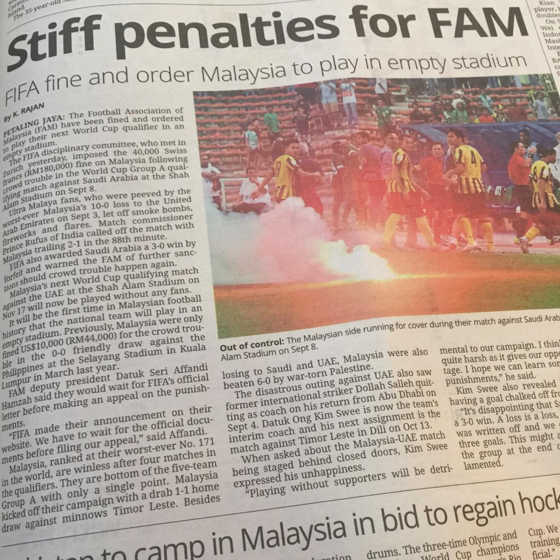 HarithIskander's tweet image. Msia to play against UAE in an empty stadium. If they score 10 again can we say it doesn't count coz no one saw it?