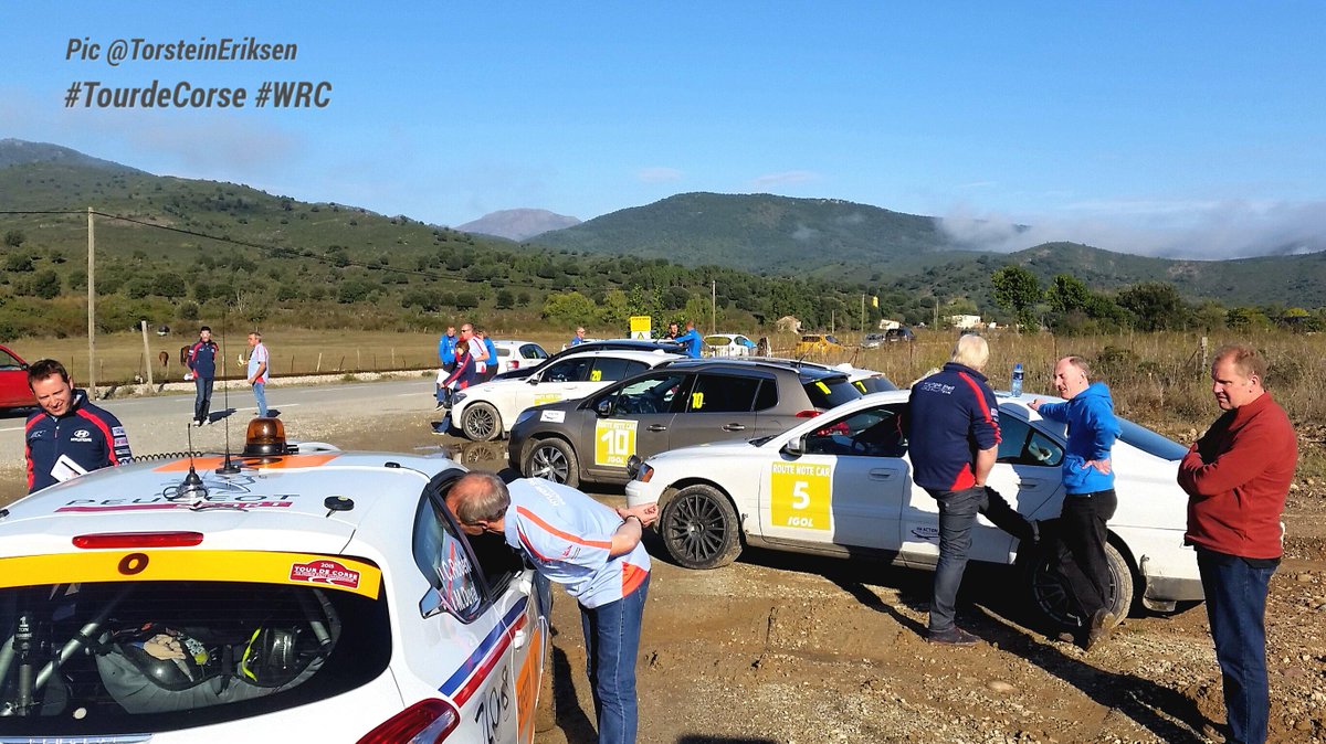 TorsteinEriksen's tweet photo. SAFETY CREWS: Pictures from the RouteNoteExchangePoint before SS5 in #TourdeCorse. Great atmosphere! #GravelCrew #WRC http://t.co/SPiNMrrHHq