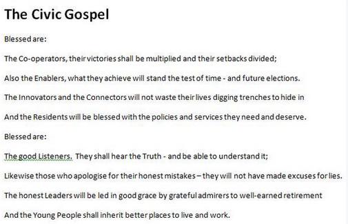 Moved to retweet the Beatitudes of the Civic Gospel this morning of all mornings
