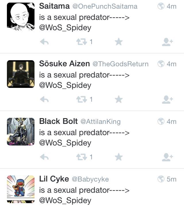 WoS_Spidey's tweet image. //Can you taste the salt? Who's the predator when you keep spamming my mentions like children?