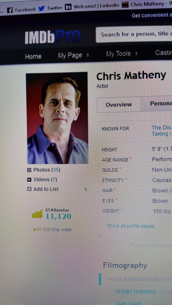 matheny175's tweet photo. My #IMDb  shot through the roof. All this hard work is paying off. #SleepyHollow  #Ravenwatch #actorslife #actor http://t.co/Sq6057KwOz