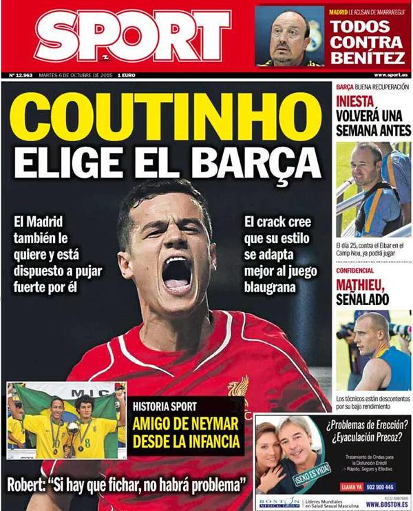 PremReport's tweet image. Liverpool's Philippe Coutinho wants to quit the club in January and join Spanish giants Barcelona. (Source: SPORT)