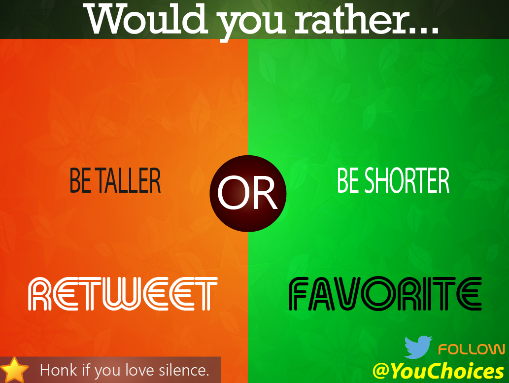 YouChoices's tweet photo. Taller or shorter? http://t.co/6XPBG53r41