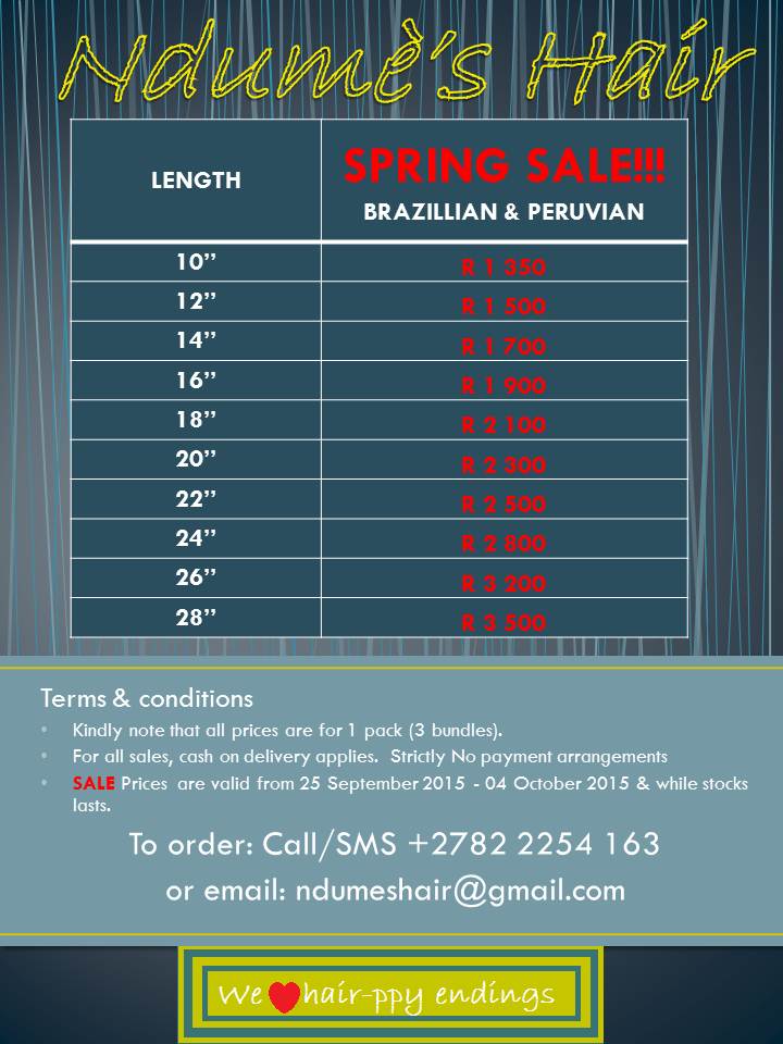 NdumeshairSA's tweet photo. SALE Prices continue while stocks last!!!!! http://t.co/CUaBY7gngA