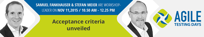 Agile Testing Days (@agiletd) on Twitter photo #AgileTD Workshop: Acceptance criteria unveiled! ow.ly/SldID by <a href="/SamuelFankhause/">Samuel Fankhauser</a> + <a href="/think_quality/">Stefan Meier</a> #AgileTD Workshop: Acceptance criteria unveiled! ow.ly/SldID by <a href="/SamuelFankhause/">Samuel Fankhauser</a> + <a href="/think_quality/">Stefan Meier</a>