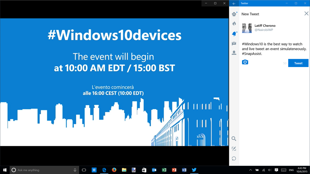 LatiffCherono's tweet photo. #Windows10 is the best way to watch and live tweet an event. #SnapAssist. #Windows10Devices http://t.co/JlvFmrmAGd