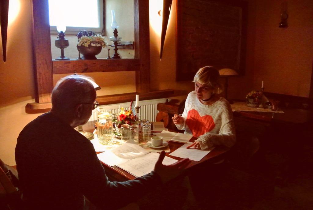 script_east's tweet photo. Martin Stellman and Marysia Nikitiuk.Marysia is working on her script "When the Trees are Falling". #ScripTeast http://t.co/e6V4byVxgx