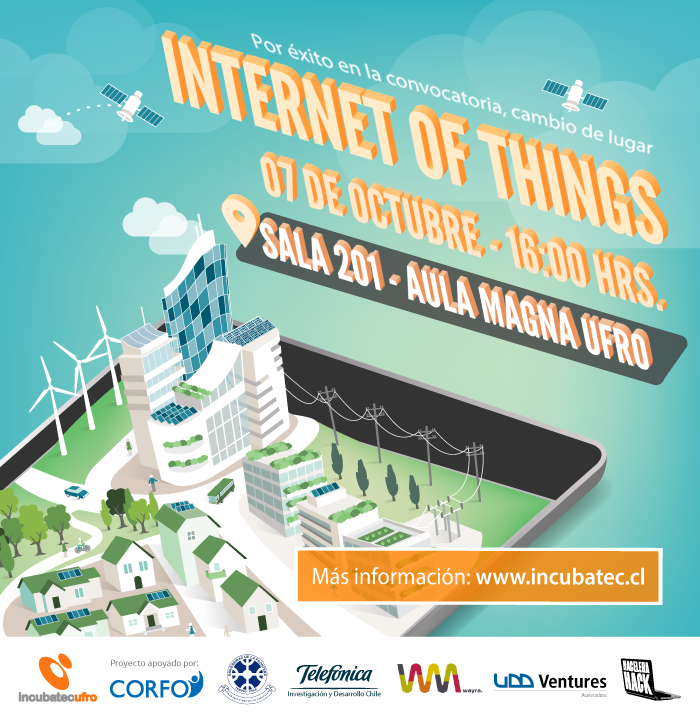 hacelera's tweet photo. Por Éxito de Convocatoria, SEMINARIO IOT se traslada al Salón 201 Aula Magna UFRO este 7 octubre desde las 15:30 hr. http://t.co/q8r8ecytBk