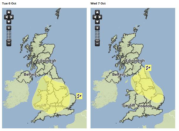 metoffice's tweet image. Severe weather warnings for #rain have been issued. Stay #WeatherAware at bit.ly/1g3zeBH