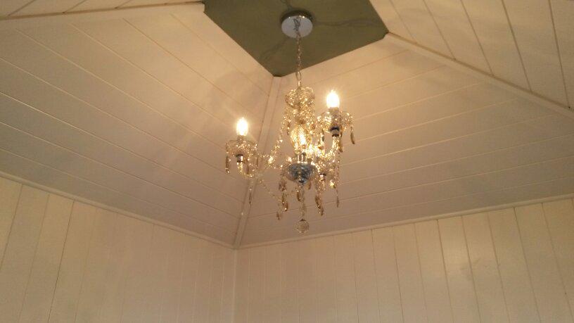 shield_security's tweet image. Nice little chandelier fitted into a new summer house from The Norfolk  Cabin Company