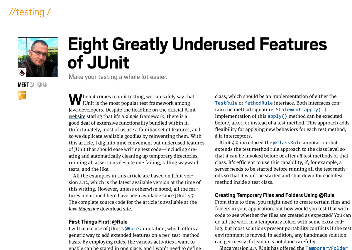 EmreSevinc's tweet image. Eight Greatly Underused Features of #JUnit oraclejavamagazine-digital.com/javamagazine/s… #Java #JavaMagazine
