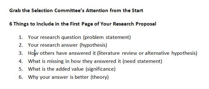 When #ProposalWriting, put these 6 sections in your first page to quickly grab the reviewer's attention. @SuadJoseph