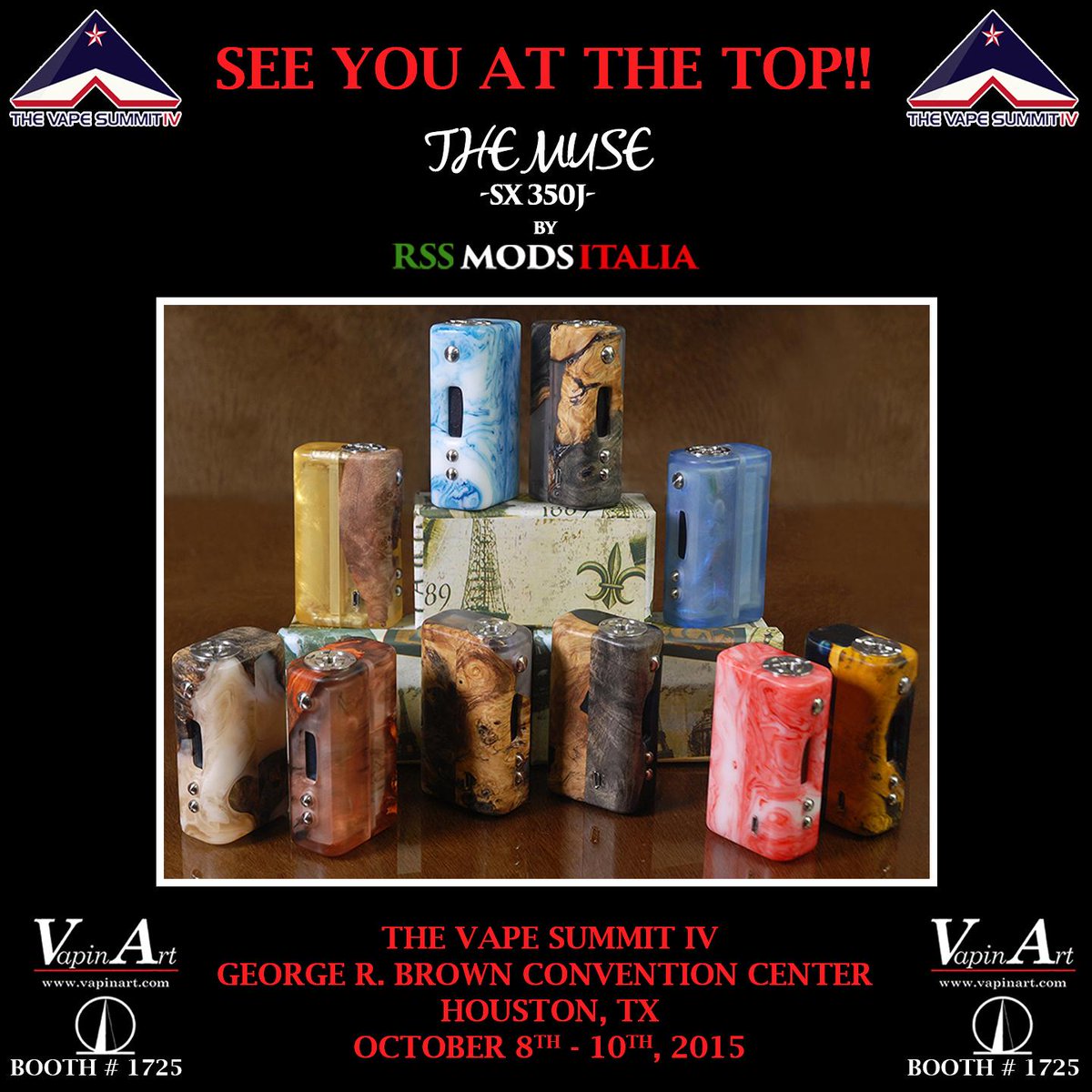 VapinArt's tweet photo. #SeeYouAtTheTop #TheVapeSummit IV Houston, TX Oct 8-10 #vapeporn #ecigs #eciguk #highendmods #muse #sx350j #rssmods http://t.co/l8poMRBf6W