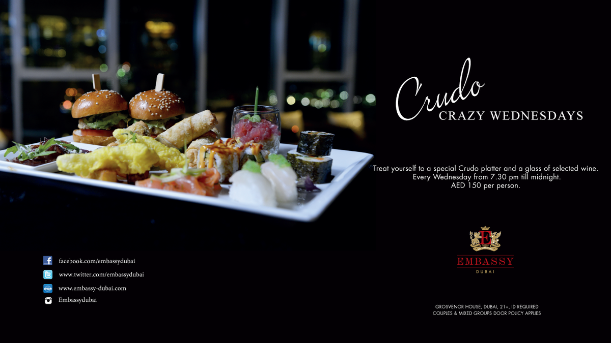 EmbassyDubai's tweet photo. Join us tonight from 7.30pm &amp; go Crudo Crazy! http://t.co/vNOEB4XZkl