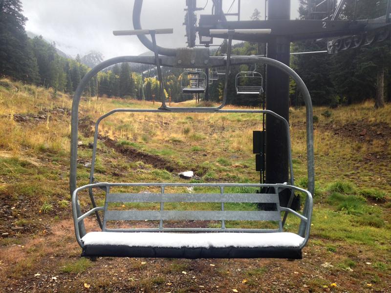 AZSnowbowl's tweet image. First #snow on the Peaks? You bet! Just above the 10,300 ft line!