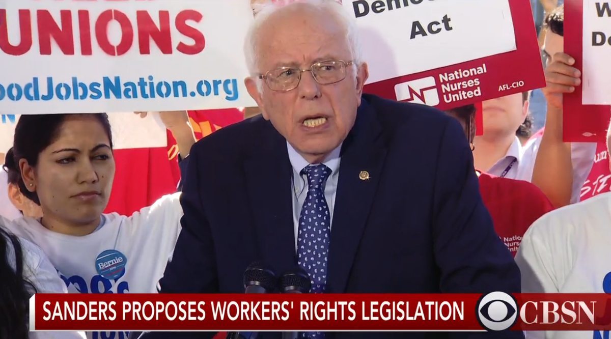 CBSNews's tweet image. WATCH LIVE: @BernieSanders proposes workers' rights legislation cbsn.ws/1Lg24rP - @CBSNLive