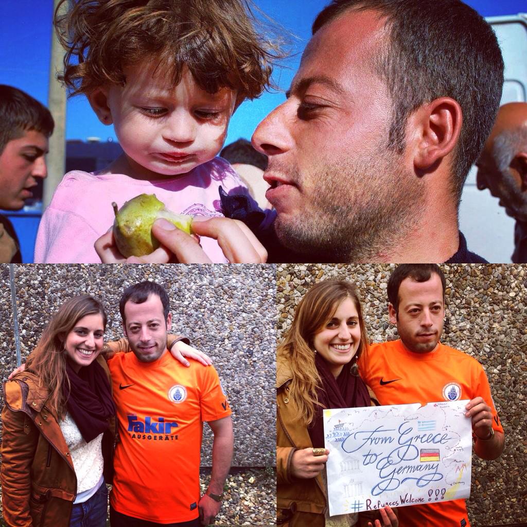 CCalbos's tweet photo. Yesterday I ran into a man I met in #idomeni ,now in a #refugee resettlement camp in #germany-  Smiles all around! http://t.co/vvzte04pry
