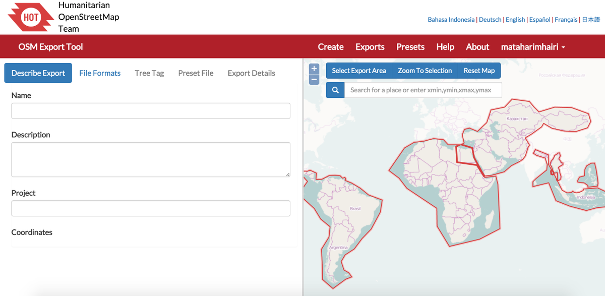 hotosm's tweet photo. The new HOT OSM Export Tool is LIVE! @hotosm @brianjohare http://t.co/ErGLytfsUK http://t.co/gX6qwmMHlb