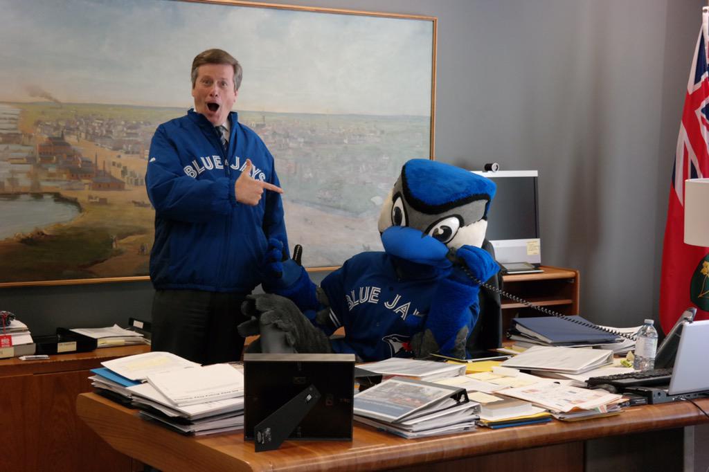 We're at City Hall with Mayor @JohnTory ready to raise the @BlueJays flag! #ComeTogether http://t.co/bFBuHzoOLF