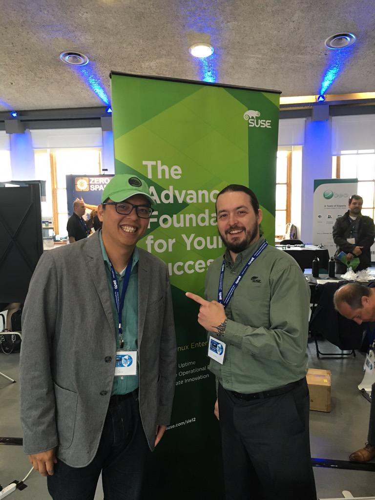 brucechau's tweet image. So glad I wore a matching shirt for my new @SUSE hat from #S2LQ #WebNotWar