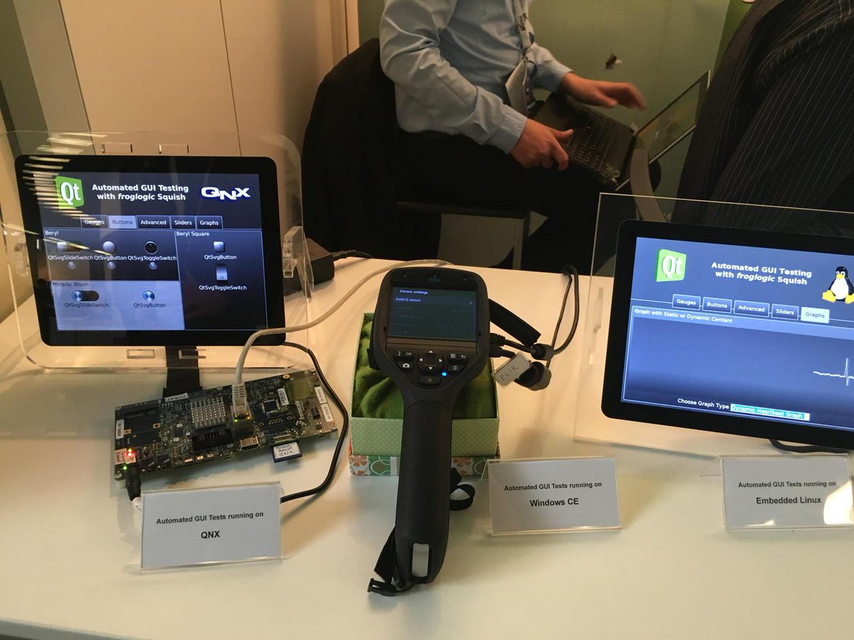 qtproject's tweet image. Automated GUI testing running on #WindowsCE, #QNX, #Embeddedlinux by @froglogic  #QtWS15