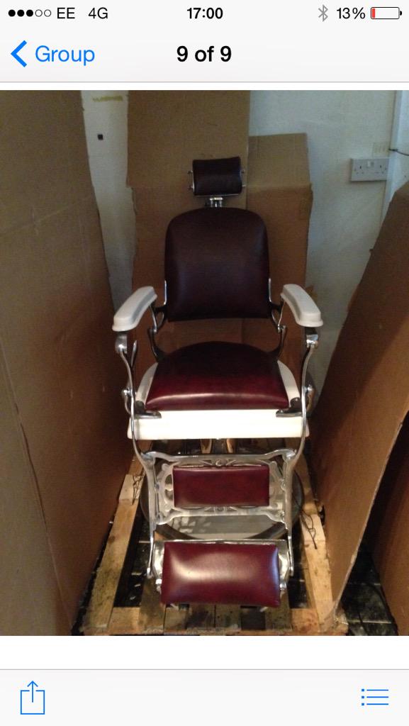 BarberBarberuk's tweet photo. First of the new chairs for BaBa #London assembled by @DignamNeil Who gonna be first to test drive ?? http://t.co/WjF0xnGu4n