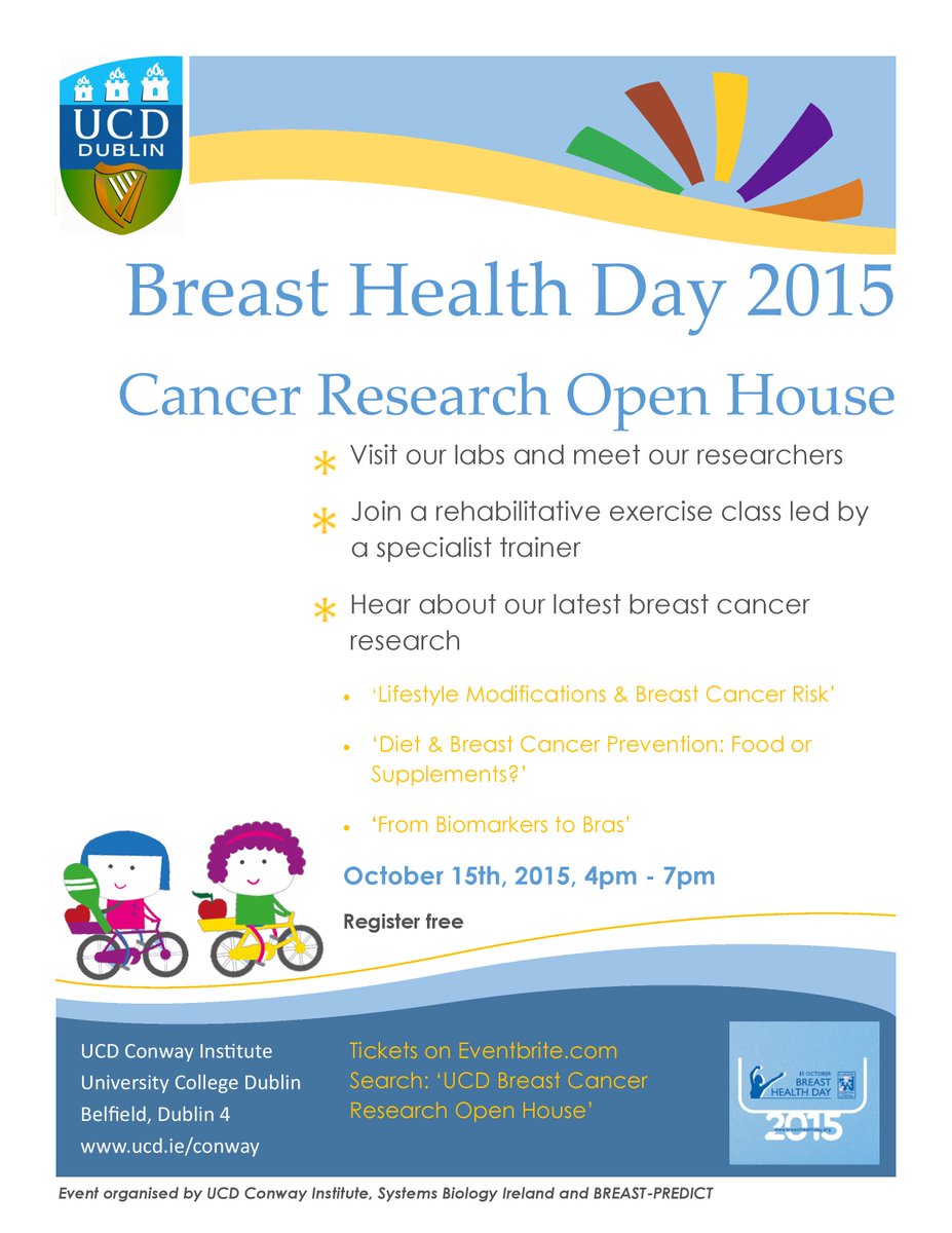 sysbioire's tweet photo. We're inviting people affected by #breastcancer to #UCD for #BreastHealth Day on 15Oct http://t.co/pVYMrjzAGY #BHD15 http://t.co/Im9ZCEscrh