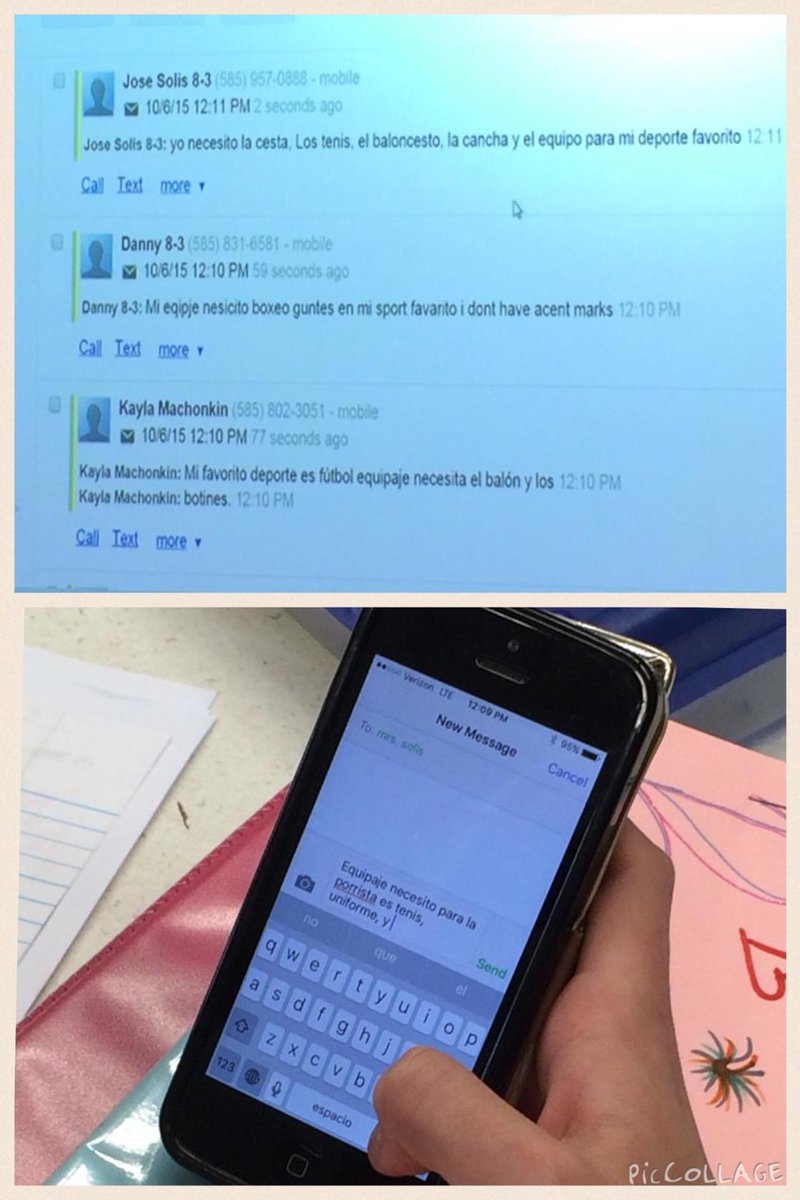 Students using technology to interact in Spanish class with Mrs. Solis