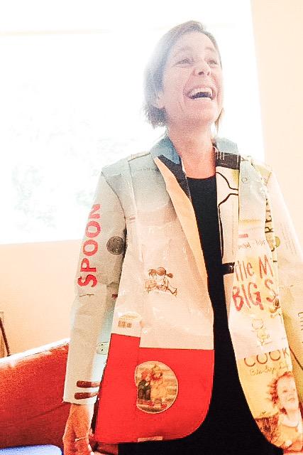 missamykr's tweet image. Putting on my snazziest outfit to celebrate #GRA ! My "book jacket jacket" is made out of covers of 13 of my books!