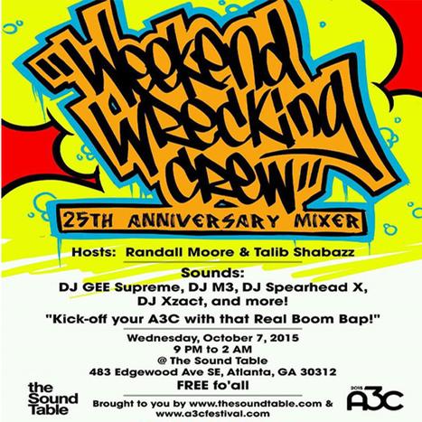 djapplejac's tweet photo. TONITE we celebrate 25 YEARS of the #WeekendWreckingCrew at @theSoundTable w/@ElShabazz @djxzact @spearheadx &amp; more http://t.co/eBcE6upDeU