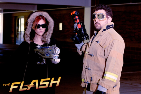 MissSuperCube's tweet photo. Less than an hour to #TheFlash premiere! You ready @grantgust? Captain Cold and Heat Wave are! http://t.co/xk65sQbWMr