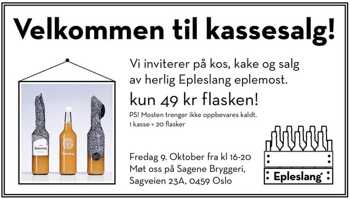 EpleslangOslo's tweet photo. Det blir kassesalg av Epleslang eplemost på Sagene Bryggeri fredag 9. oktober fra kl. 16:00. http://t.co/vXnq43iM3c