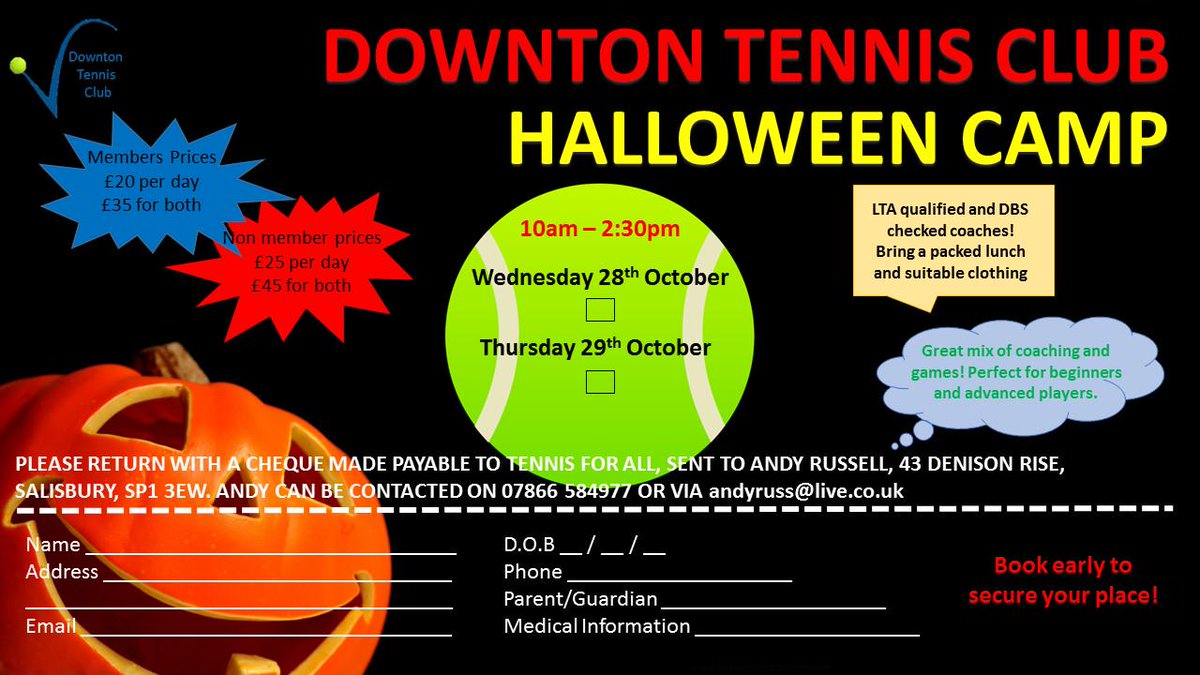 Heads up juniors! This half term get involved in our Halloween Tennis Camp! Come along, bring a friend and have fun!