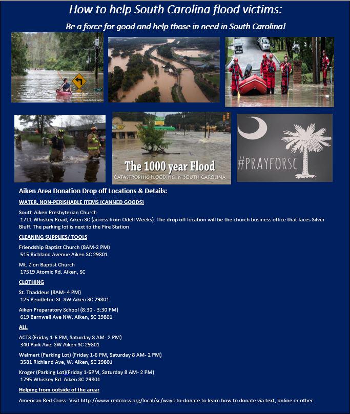 firstteeaiken's tweet photo. Be a force for good &amp; help flood victims in need in SC! http://t.co/0wyruw3V1P