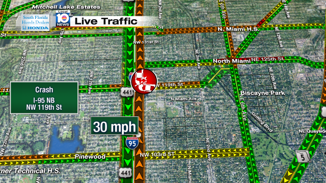 Crash on I-95 NB at NW 119th St. Speeds at 30mph #traffic #miami @JeniseFernandez http://t.co/jv8hIbubyf