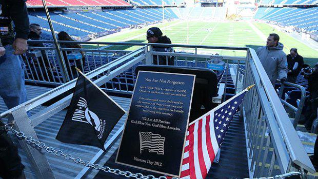 DeptVetAffairs's tweet photo. .@Patriots to leave stadium seat permanently empty to honor #POWMIA http://t.co/JLtZ79YURW via @CBSBoston http://t.co/zPsR7wXaDP
