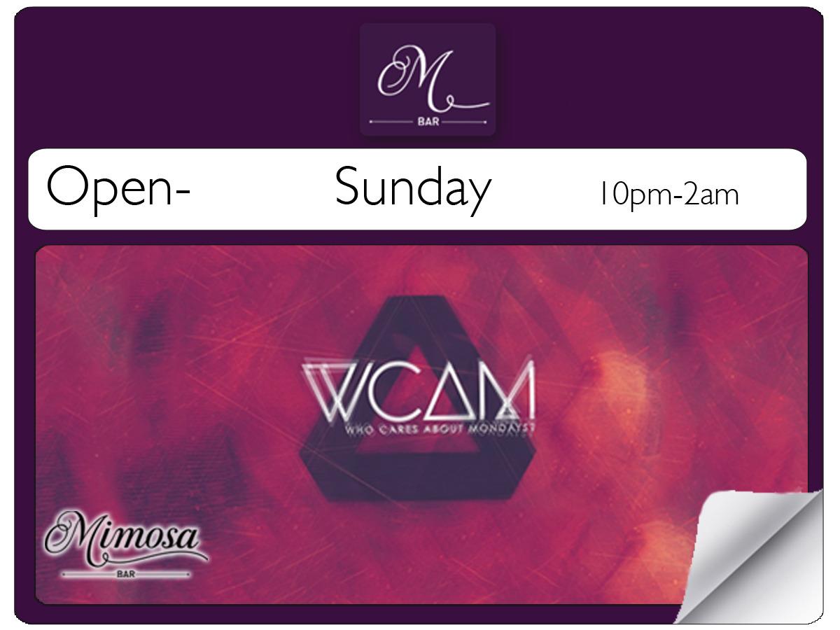 MimosaJsy's tweet photo. Finish the weekend in style with Who Cares about Mondays? every Sunday 10pm @MimosaJsy #WCAM #SundaySesh http://t.co/KTscPGwOvT
