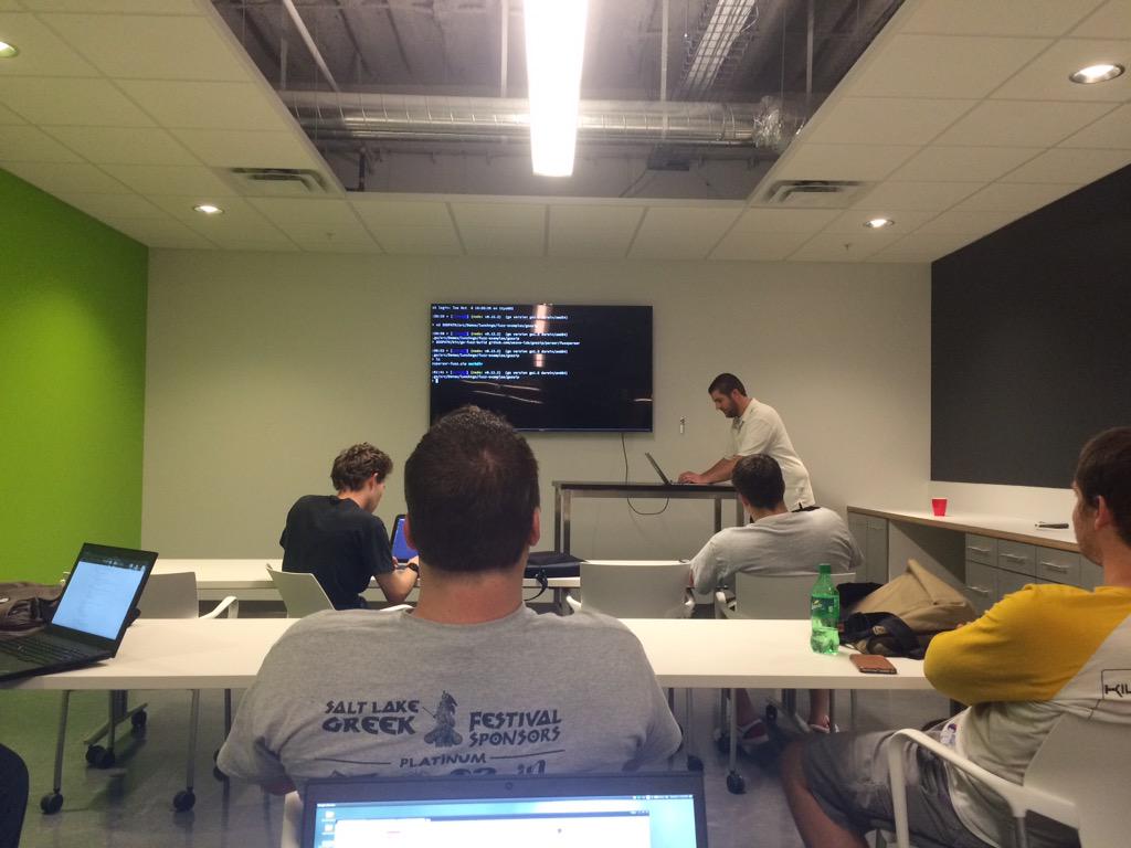 utahgophers's tweet photo. @clinton_berry teaching Go-Fuzz at our first Utah County (Lehi) meetup at Weave's sweet new office. http://t.co/3dsPU6HjQ6
