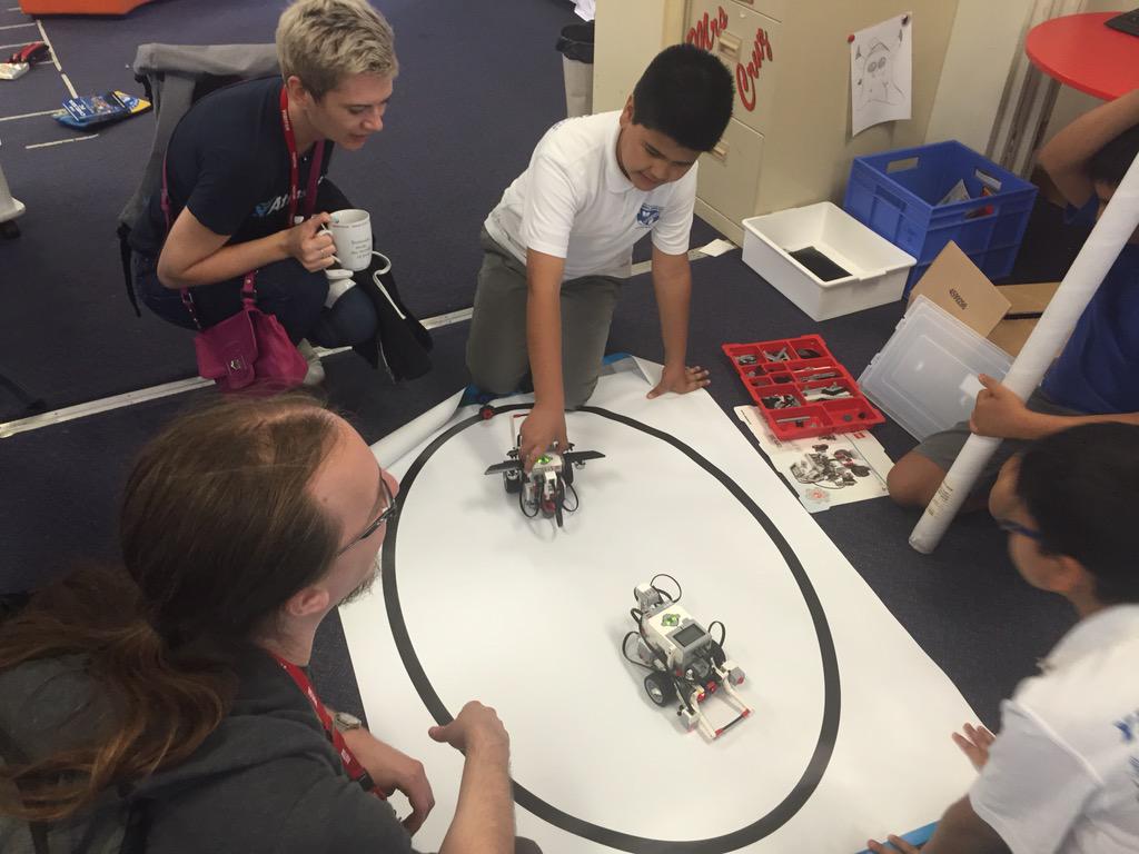 merrylandseast's tweet photo. Check out our robotics work. They actually stay inside the black line. @atlassiantalent http://t.co/9nspIzeW2U