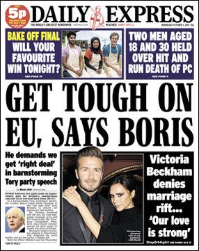ExpressFront's tweet photo. What do we do? Boris is pro EU &amp; we like him but hate them:
just run a headline that makes him sound like a sceptic. http://t.co/Va60zPKsB6