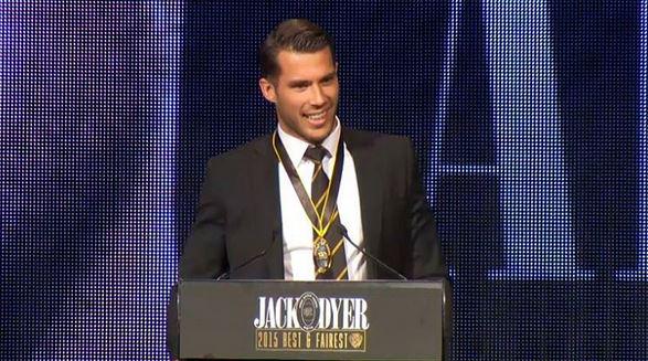 superfooty's tweet photo. WATCH: Alex Rance's classic B&F speech about the Tigers and pedal-powered helicopters. WATCH http://t.co/Qqxo4lAWLS http://t.co/SqAQ11GHzc