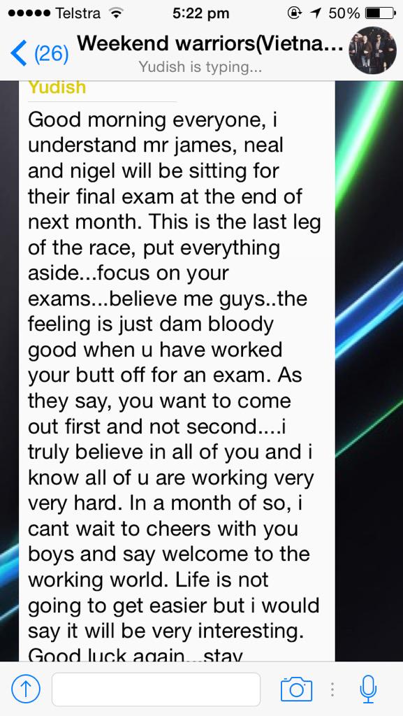 nigeledwin's tweet photo. Daily dose of motivation from the Governor @yudishtra_1 #weekendwarriors #teamworkhardplayhard http://t.co/yZCqIydE21