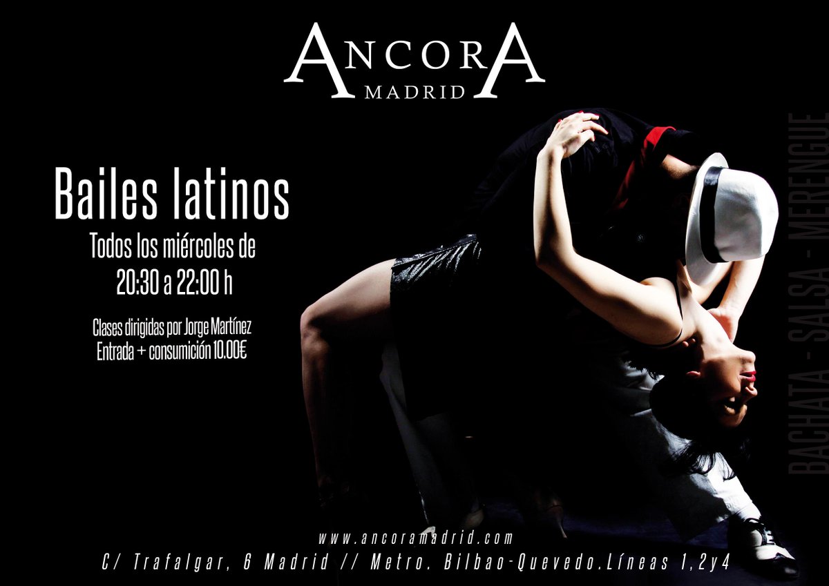 AncoraMadrid's tweet photo. Hoy empiezan las clases de bailes latinos,de la mano de Jorge Martínez. 20.30 a 22.00h. Entrada + Consumición 10€ http://t.co/A7y2XubgCZ