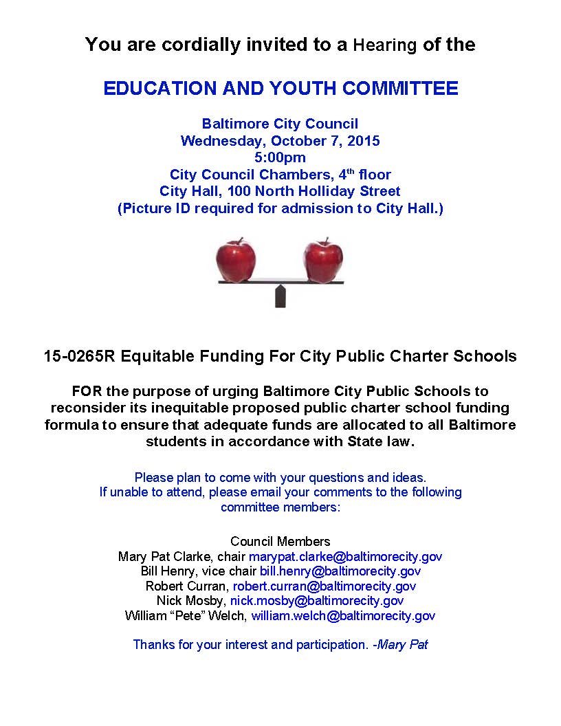 MD_Charters's tweet photo. City Council Hearing 5PM TONIGHT. City Hall. 4th Floor. Picture ID required to enter.  #savethechartersbmore http://t.co/xjY0X7vE9C