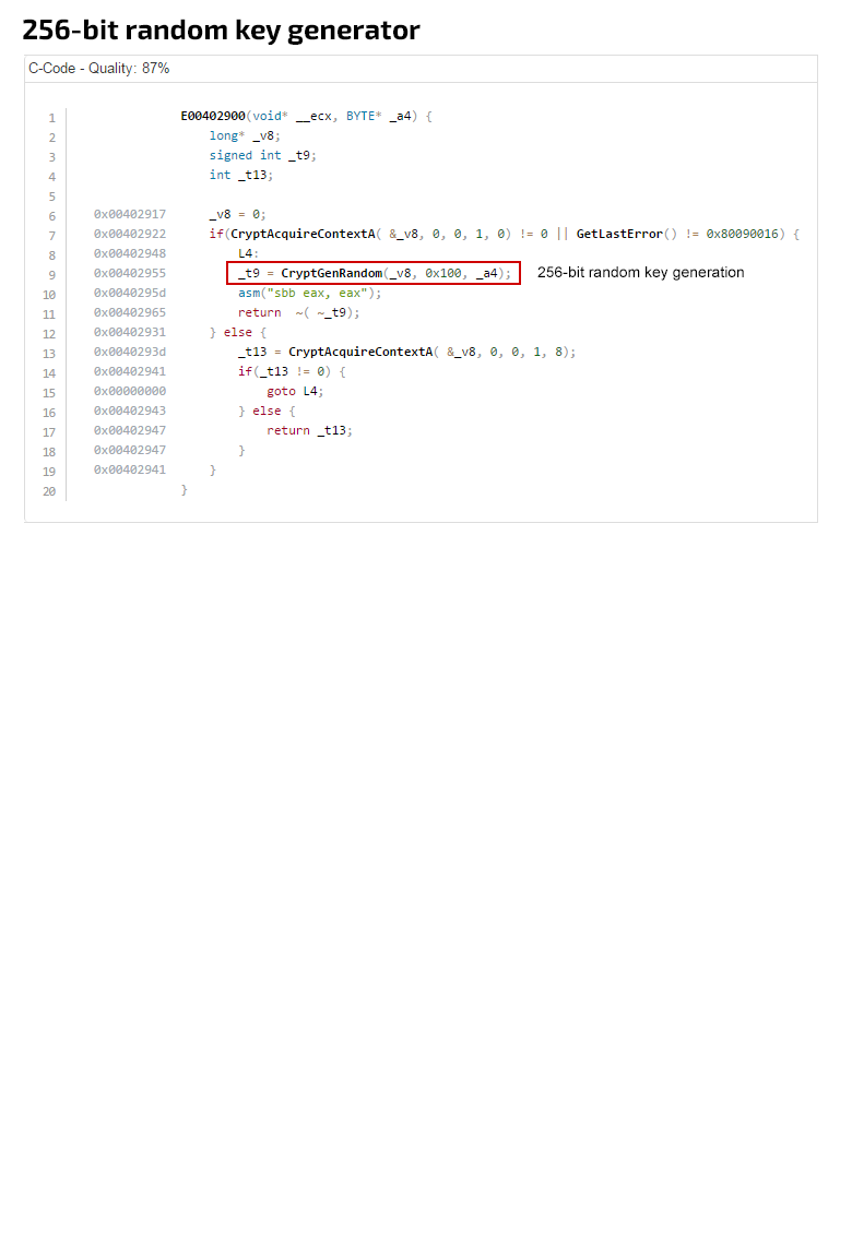 joe4security's tweet photo. Decompilation of Rombertik's file encryption: file filtering and random 256-bit key generation. #malware #rombertik http://t.co/ZLa6Kz4zTk
